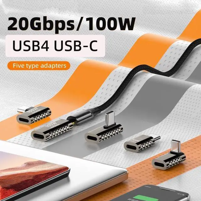 Alt view image 7 of 7 - Jimier 20Gbps USB4 Type C Male to Female 90 Degree Up Down Angled 100W Power Data 8K Video Adapter for Laptop Phone