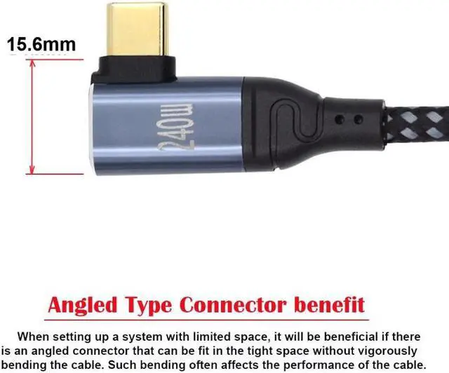 Alt view image 4 of 7 - Jimier 0.5M USB-C 240W Type-C Cable 480Mbps 48V 5A Left Right Angled 90 Degree Compatible with USB2.0 100W Charging for Laptop Tablet Phone