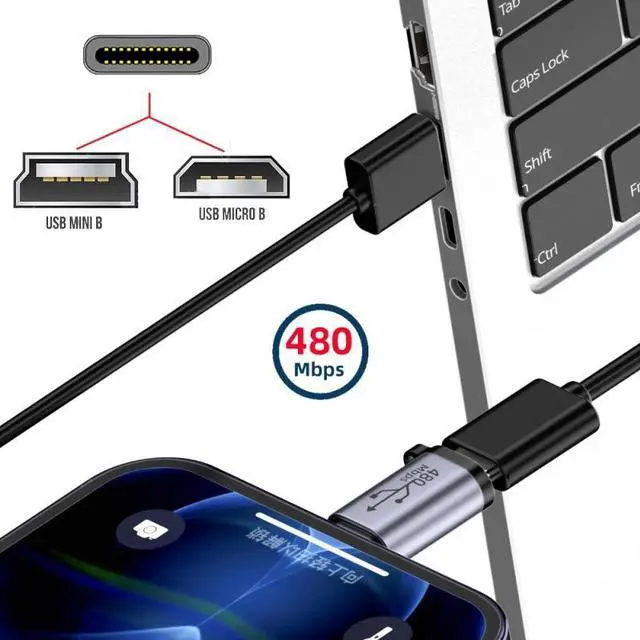 Alt view image 4 of 7 - Jimier 2pcs/lot USB-C USB2.0 Type C Female to Micro Mini USB Male Power Adapter 480Mbps Data with Chain Holes