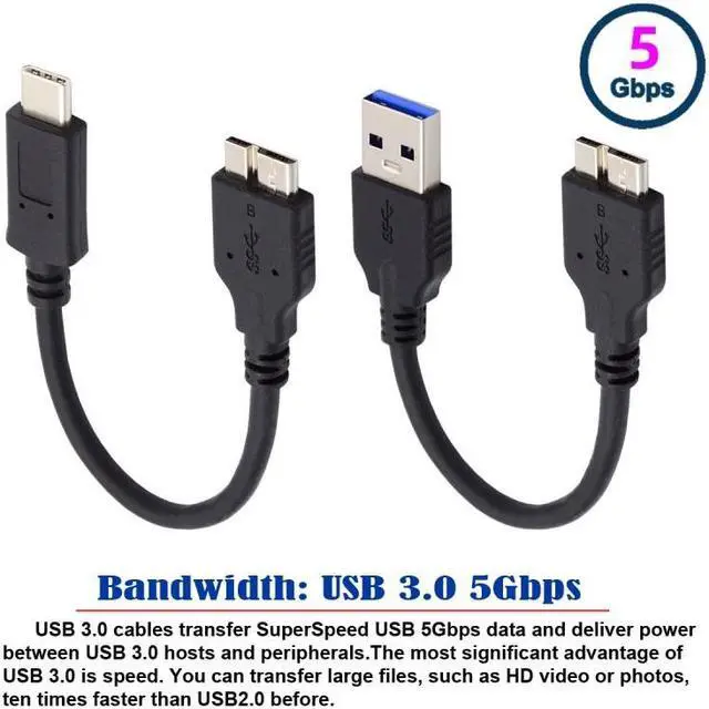 Alt view image 4 of 7 - Jimier 2pcs/set USB 3.1 USB-C Type-C to Micro 3.0 and USB 3.0 Type-A Male to Micro 3.0 B Male Disk SSD Data Cable 15cm