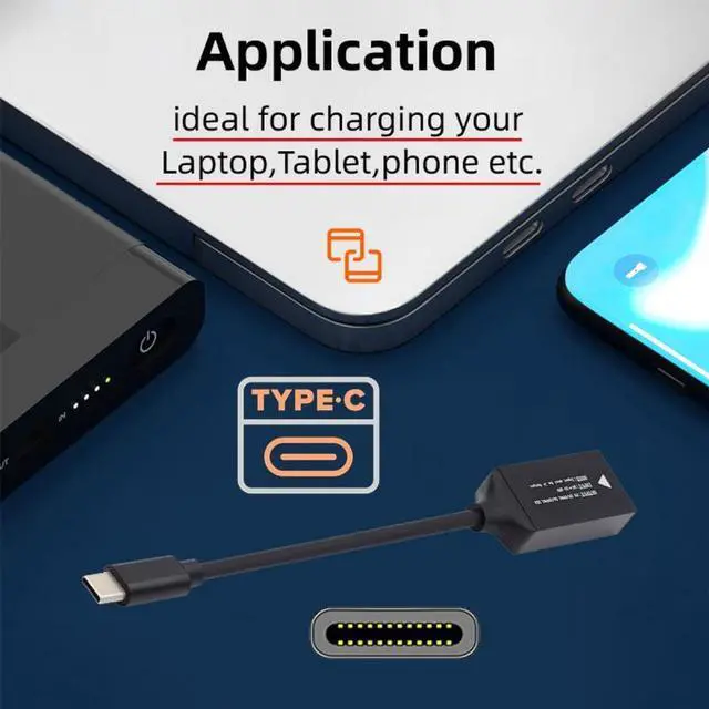 Alt view image 4 of 7 - Jimier Rectangle Jack Thinkpad X1 Input to USB-C Type-C Power Plug Charge Cable for Laptop Phone PD9V 5V 20V