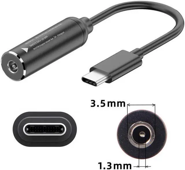 Alt view image 3 of 7 - Jimier DC Jack 3.5x1.35mm Input to USB-C Type-C Power Plug Charge Cable for Laptop Phone PD9V 5V 20V
