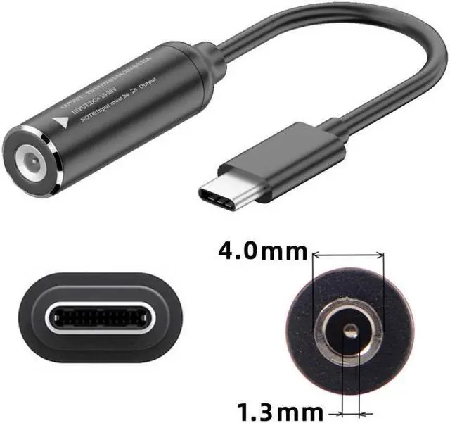 Alt view image 3 of 7 - Jimier DC Jack 4.0x1.3mm Input to USB-C Type-C Power Plug Charge Cable for Laptop Phone PD9V 5V 20V