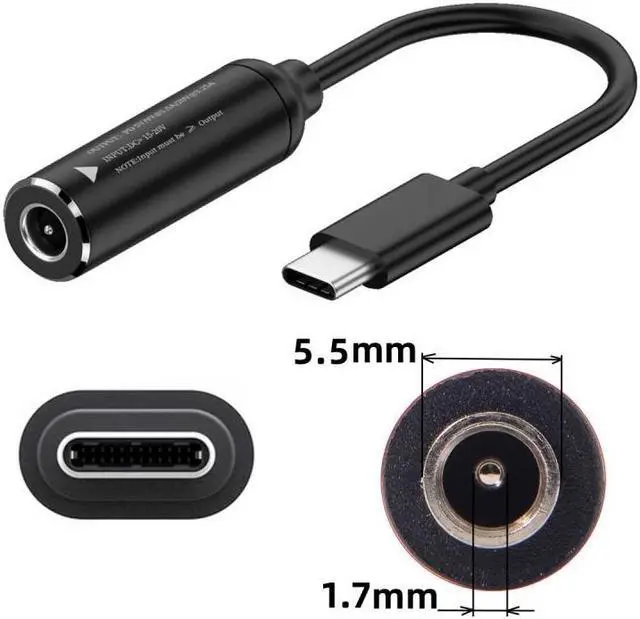Main image of Jimier DC Jack 5.5x1.7mm Input to USB-C Type-C Power Plug Charge Cable for Laptop Phone PD9V 5V 20V