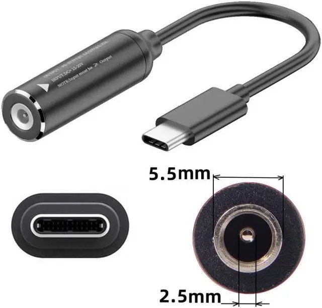 Alt view image 3 of 7 - Jimier DC Jack 5.5x2.5mm Input to USB-C Type-C Power Plug Charge Cable for Laptop Phone PD9V 5V 20V