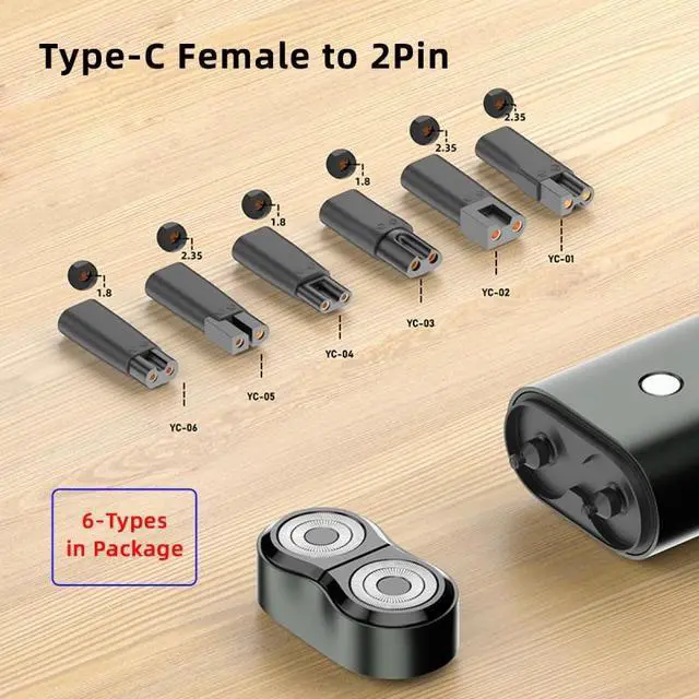Alt view image 7 of 7 - Xiwai 6pcs/set USB-C Female to 2Pin DC 5V Power Charge Adapter for Electric Hair Clipper Beard Trimmers Shavers Beauty Instruments