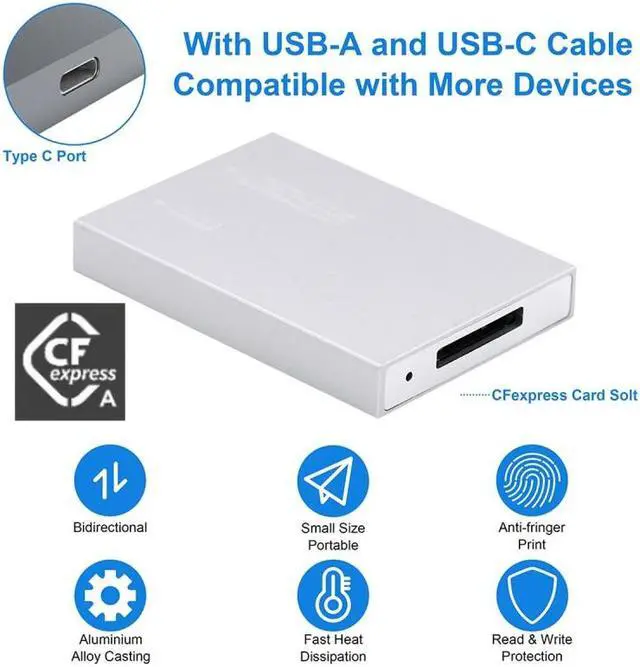 Alt view image 5 of 7 - Jimier USB3.1 Type-C USB3.0-A to CF Express Extension Card Reader for CFE Type-A Support CFA Memory Card