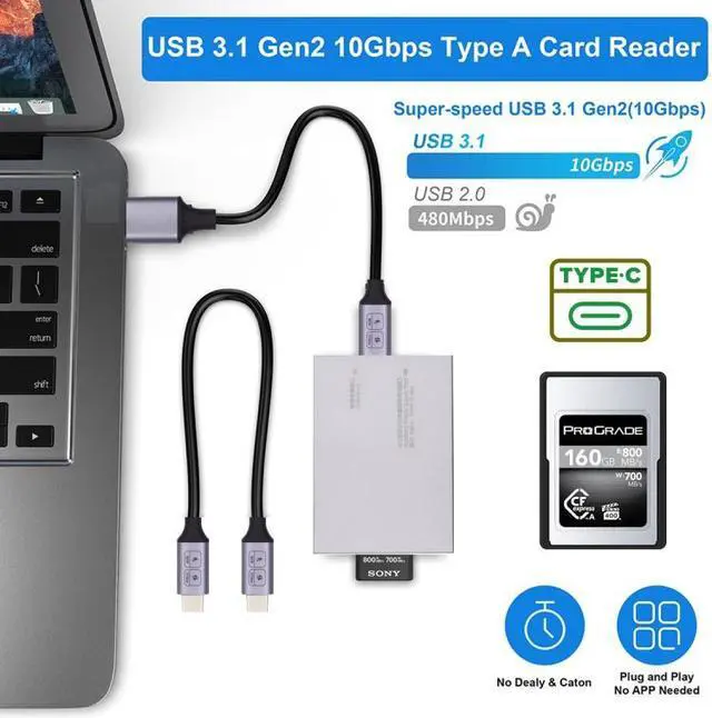 Alt view image 6 of 7 - Jimier USB3.1 Type-C USB3.0-A to CF Express Extension Card Reader for CFE Type-A Support CFA Memory Card
