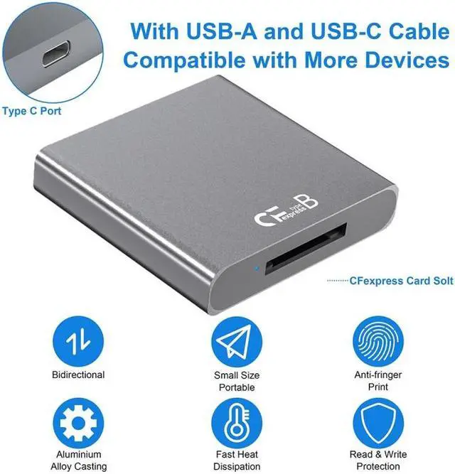 Alt view image 5 of 7 - Jimier USB3.1 Type-C USB3.0-A to CF Express Extension Card Reader for CFE Type-B Support R5 Z6 Z7 CFB Memory Card