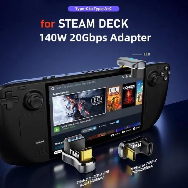 Alt view image 3 of 7 - Jimier USB3.0 Type C Male to Female & OTG Power Data Adapter Opposite U Shape Back Angled Compatible with Steam Deck