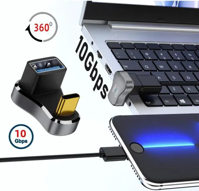 Alt view image 6 of 7 - Jimier USB3.0 Type C Male to Female & OTG Power Data Adapter Opposite U Shape Back Angled Compatible with Steam Deck