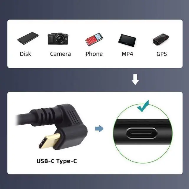Alt view image 3 of 7 - Jimier 10Gbps USB3.1 Type C Male to Male Power Data Video Cable USB-C Opposite U Shape Back Angled for NS Switch Phone Laptop