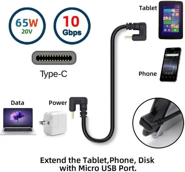 Alt view image 7 of 7 - Jimier 10Gbps USB3.1 Type C Male to Male Power Data Video Cable USB-C Opposite U Shape Back Angled for NS Switch Phone Laptop