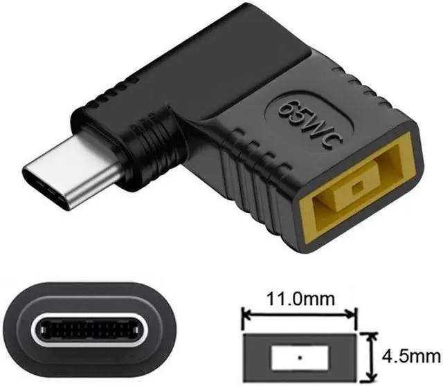 Alt view image 3 of 7 - Jimier Rectangle Jack Thinkpad X1 Input to USB-C Type-C Angled 90 Degree Power Plug Charge Adapter for Laptop Phone