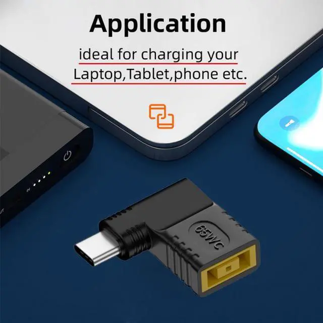 Alt view image 5 of 7 - Jimier Rectangle Jack Thinkpad X1 Input to USB-C Type-C Angled 90 Degree Power Plug Charge Adapter for Laptop Phone
