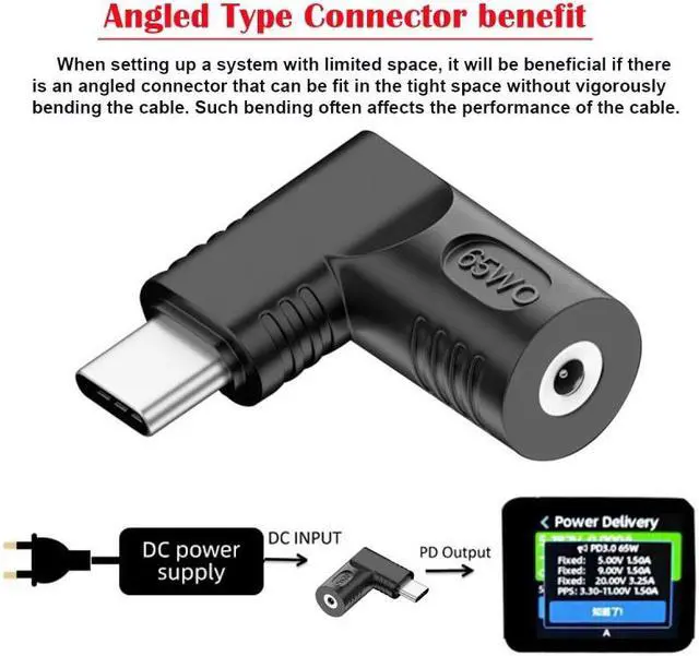 Alt view image 3 of 7 - Cablecc DC Jack 2.5x0.7mm Input to USB-C Type-C Angled 90 Degree Power Plug Charge Adapter for Laptop Phone