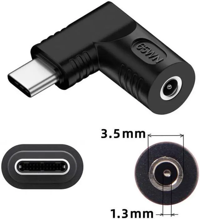 Main image of Jimier DC Jack 3.5x1.35mm Input to USB-C Type-C Angled 90 Degree Power Plug Charge Adapter for Laptop Phone