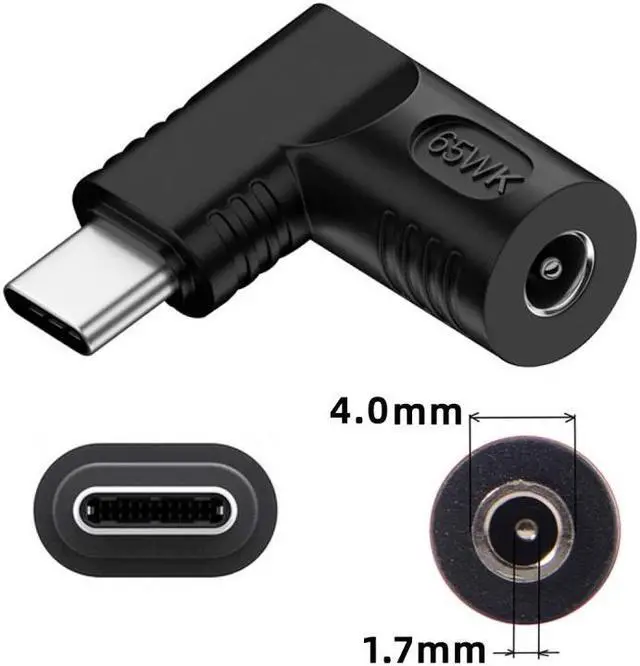 Main image of Jimier DC Jack 4.0x1.7mm Input to USB-C Type-C Angled 90 Degree Power Plug Charge Adapter for Laptop Phone