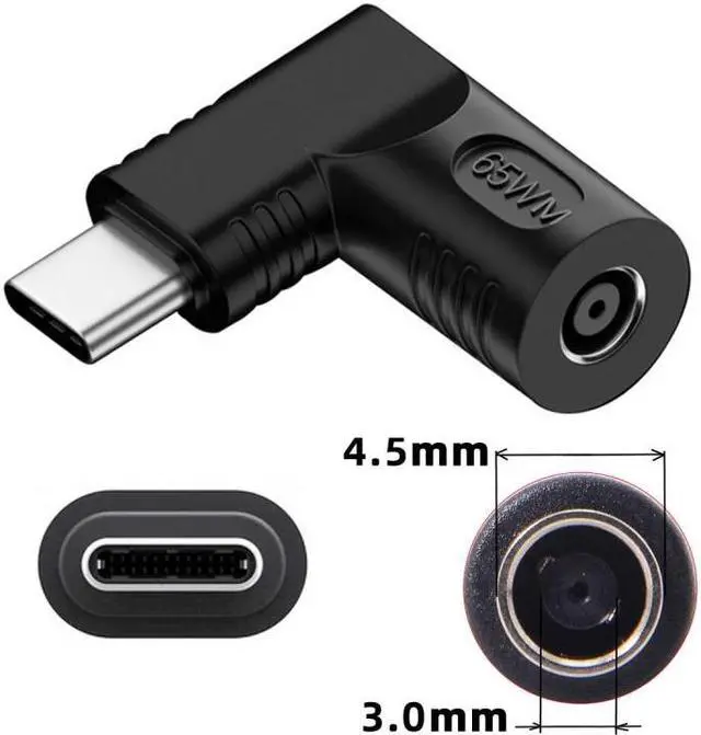 Alt view image 3 of 7 - Jimier DC Jack 4.5x3.0mm Input to USB-C Type-C Angled 90 Degree Power Plug Charge Adapter for Laptop Phone