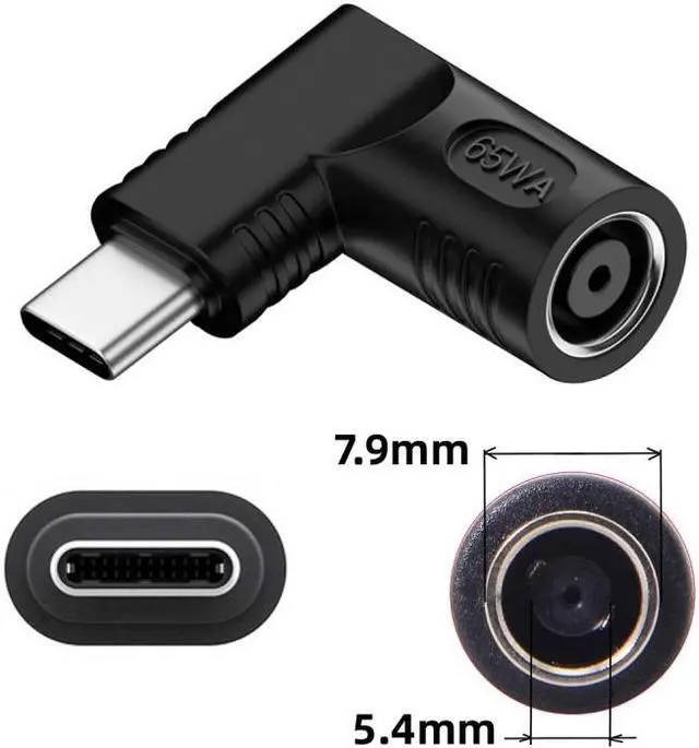 Alt view image 3 of 7 - Jimier DC Jack 7.9x5.4mm Input to USB-C Type-C Angled 90 Degree Power Plug Charge Adapter for Laptop Phone