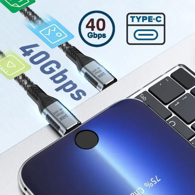 Alt view image 2 of 7 - Jimier USB-C 240W USB4 Cable 40Gbps USB3.1 100W 8K@60Hz 5K USB4.0 Compatible with Thunderbolt3/4