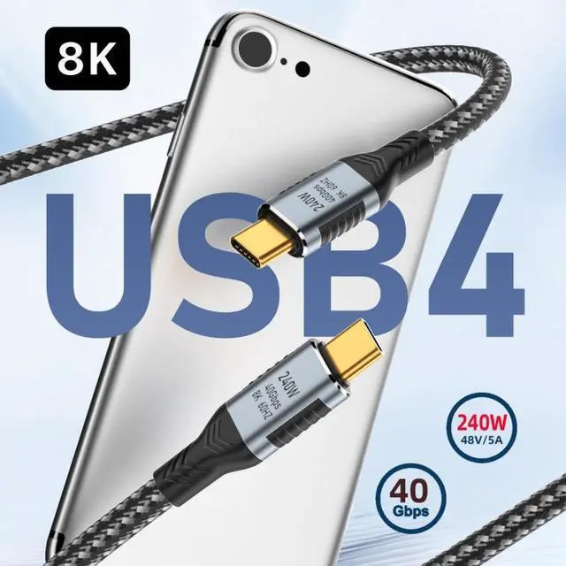 Alt view image 3 of 7 - Jimier USB-C 240W USB4 Cable 40Gbps USB3.1 100W 8K@60Hz 5K USB4.0 Compatible with Thunderbolt3/4