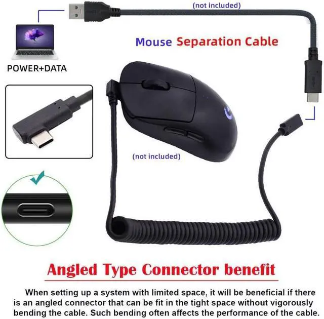 Alt view image 5 of 7 - Cablecc Stretch Coiled USB-C Keyboard Mouse Cable for Gaming Keyboard Type-C Male to Female Extension Cable Power & Data
