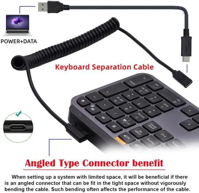 Alt view image 7 of 7 - Cablecc Stretch Coiled USB-C Keyboard Mouse Cable for Gaming Keyboard Type-C Male to Female Extension Cable Power & Data