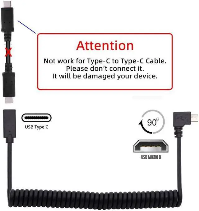 Alt view image 4 of 7 - HKCY Stretch Coiled USB-C Keyboard Mouse Cable for Gaming Keyboard Micro USB Male to Type-C Female Extension Cable Power & Data