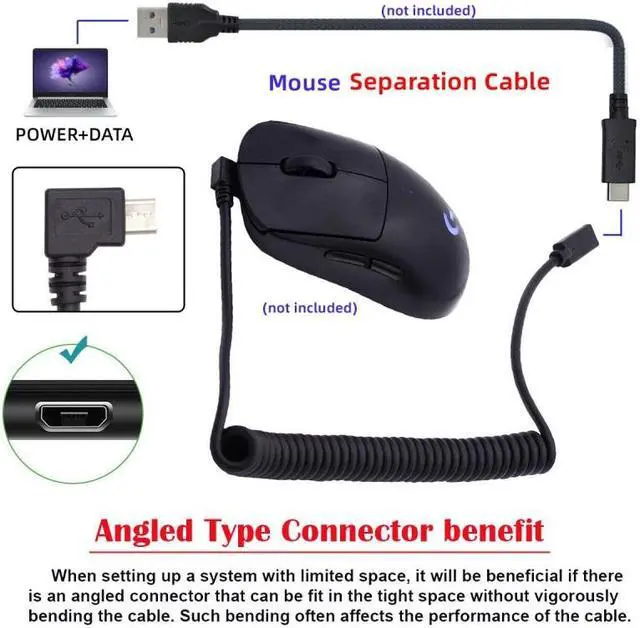 Alt view image 5 of 7 - HKCY Stretch Coiled USB-C Keyboard Mouse Cable for Gaming Keyboard Micro USB Male to Type-C Female Extension Cable Power & Data