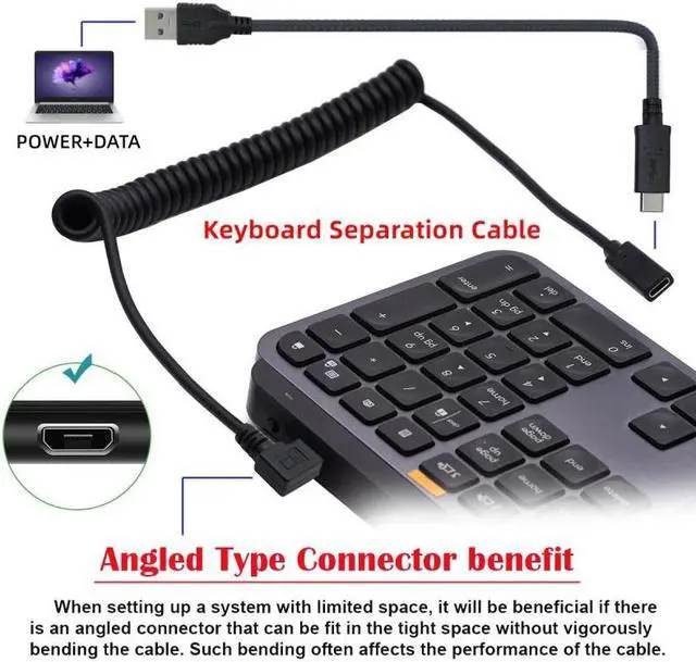 Alt view image 7 of 7 - HKCY Stretch Coiled USB-C Keyboard Mouse Cable for Gaming Keyboard Micro USB Male to Type-C Female Extension Cable Power & Data