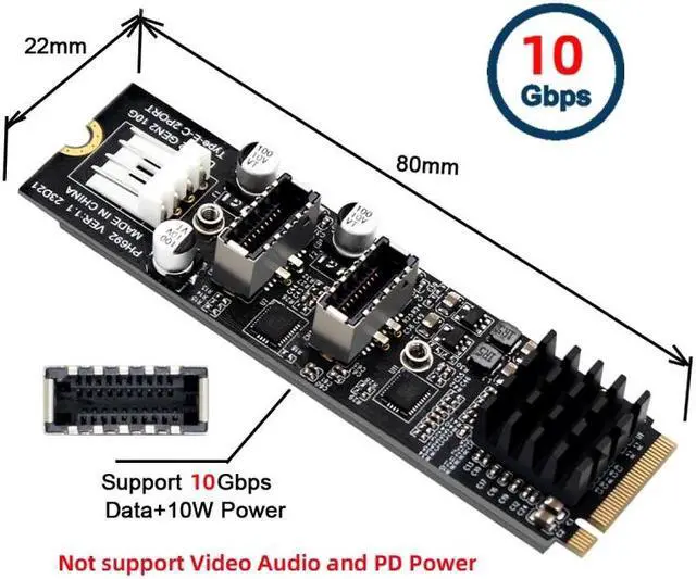 Alt view image 7 of 7 - Xiwai 10Gbps Dual Type-E USB 3.1 Front Panel Socket to NVME NGFF M-Key Express Card Adapter for Motherboard