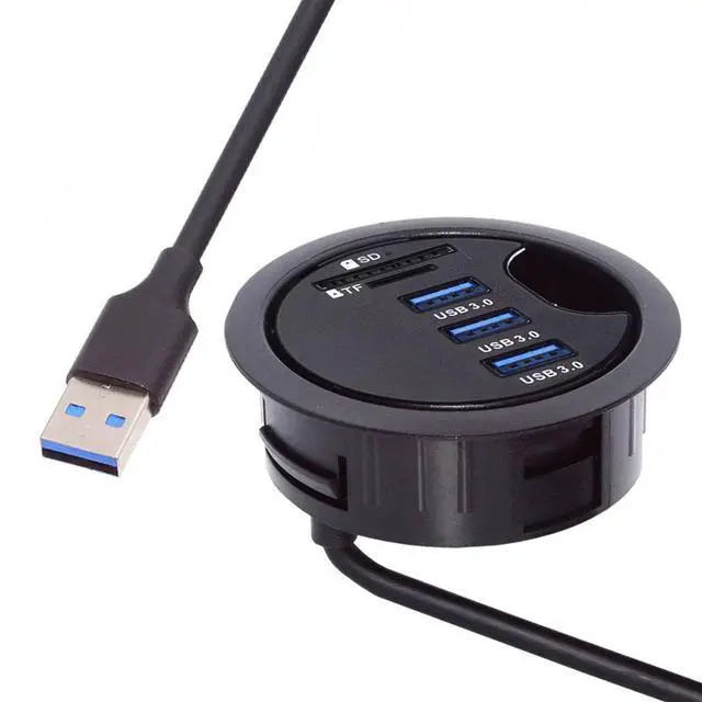 Main image of Jimier USB 3.0 Hub SD TF 3 Port USB 60mm Desk Grommet Splitter Dock Station Micro-SD Card Reader for Desktop PC Desk