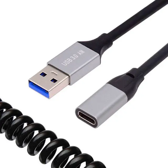Alt view image 7 of 7 - Jimier USB 3.0 Type-A Male to USB-C Type-C Female Stretch Coiled Cable 100cm Extension 5Gbps for Disk Phone Camera Data