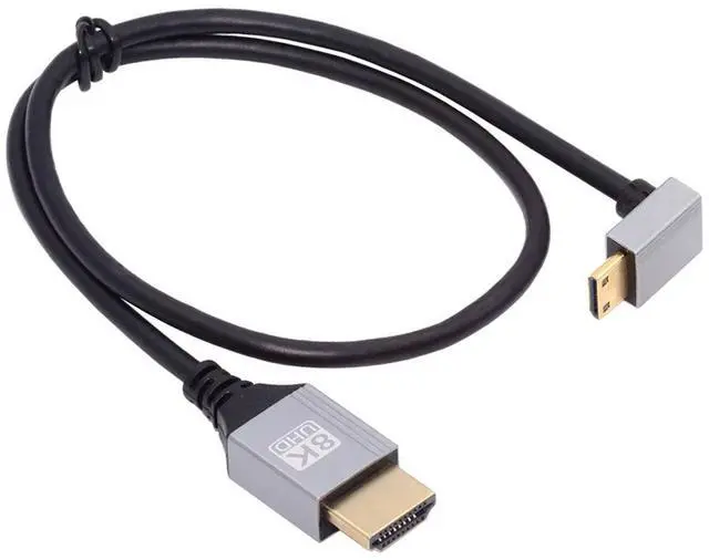 Main image of Jimier 90 Degree Down Angled Mini HDMI 2.1 Ultra Thin HDTV Cable 8K 4K Hyper Super Flexible Slim Cord Type-A to Type-C for Camera HDTV