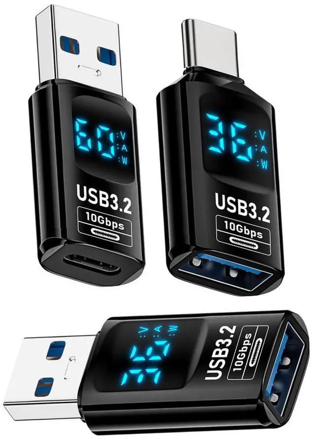 Main image of Jimier 3pcs/lot Type-C Smart LED Display USB-C to USB3.2 Type-A Adapter 10Gbps Data Current Voltage Fast Charging Monitoring Display Tester Detector