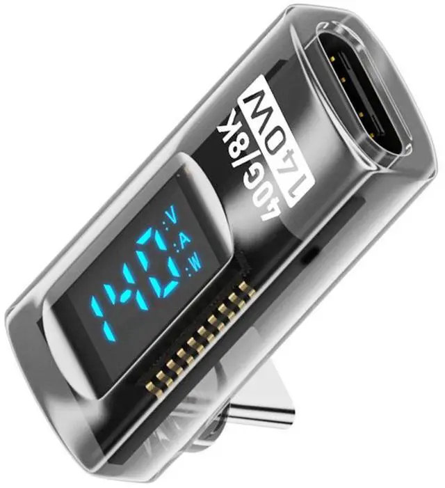Main image of Jimier Type-C Smart LED Display USB-C Male to Female Extension Adapter USB4.0 40Gbps 140W Up Down Angled 90 Degree Current Voltage Monitoring
