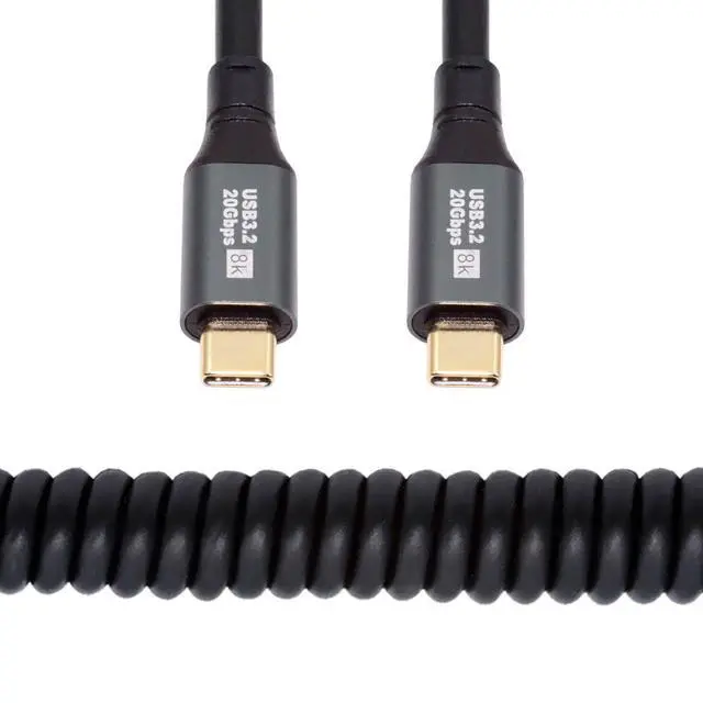 Main image of Jimier Stretch Coiled USB-C USB4 Cable 20Gbps 100W 8K for Laptop Keyboard Tablet Type-C Male to Male Cable Power & Data