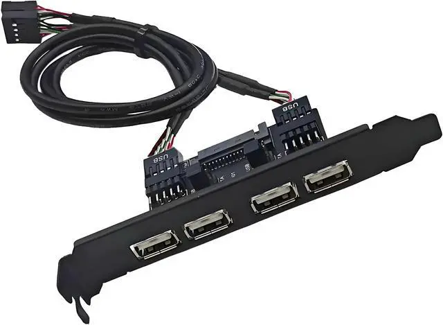 Main image of Jimier Internal Four USB2.0 Female Mount Panel to Motherboard 9pin Baffle Cable with Extral SATA Power and 12cm Bracket