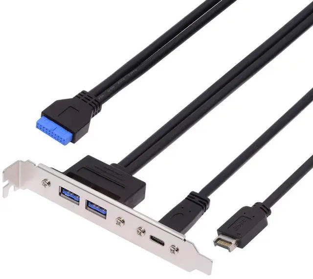 Main image of Jimier 10Gbps USB3.0 Motherboard 19/20Pin & Type-E to USB-C Type-C & USB 3.0 Dual Ports Female PCI-E Back Panel 5Gbps Cable