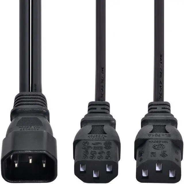 Alt view image 5 of 6 - Jimier Single C14 to Dual C13 5-13R Short Power Y Type Splitter Adapter Cable Cord PW-037
