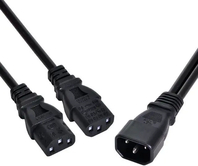 Alt view image 6 of 6 - Jimier Single C14 to Dual C13 5-13R Short Power Y Type Splitter Adapter Cable Cord PW-037