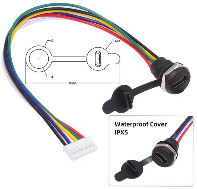 Alt view image 4 of 7 - Jimier 5pcs/set DIY OEM Type C Female Socket to 6Pin Header Cable Pitch=2.0mm Panel Mount DC 5V/20V PD Power