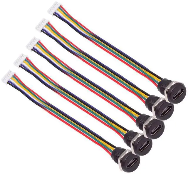 Main image of Jimier 5pcs/set DIY OEM Type C Female Socket to 6Pin Header Cable Pitch=2.0mm Panel Mount DC 5V/20V PD Power