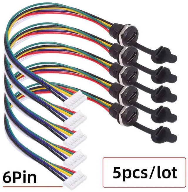 Alt view image 2 of 7 - Jimier 5pcs/set DIY OEM Type C Female Socket to 6Pin Header Cable Pitch=2.0mm Panel Mount DC 5V/20V PD Power
