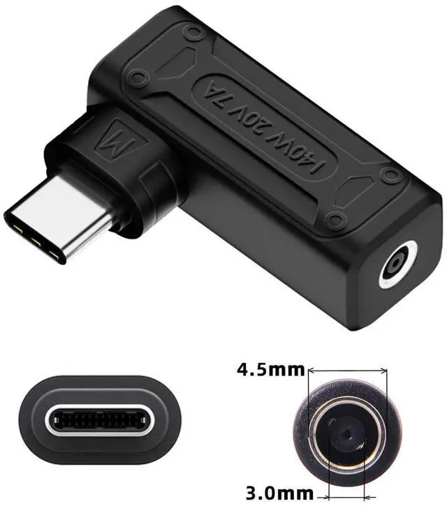 Alt view image 7 of 7 - Jimier 140W 100W DC Jack 4.5x3.0mm Input to USB-C Type-C Angled 90 Degree Power Plug Charge Adapter for Laptop Phone