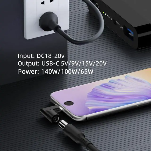 Alt view image 6 of 7 - Jimier 140W 100W DC Jack 4.5x3.0mm Input to USB-C Type-C Angled 90 Degree Power Plug Charge Adapter for Laptop Phone