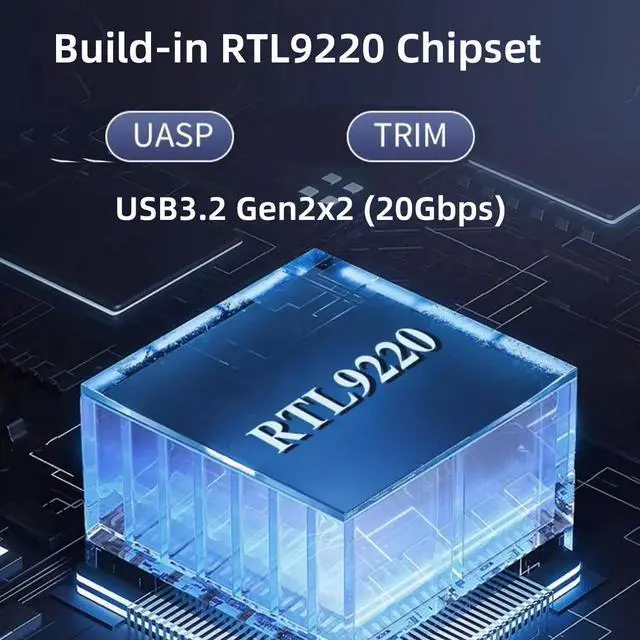 Alt view image 4 of 7 - Jimier Type-C USB3.2 USB4 20Gbps to M-key M.2 NGFF NVME SATA SSD PCBA Enclosure 2280/2242/2260mm RTL9220