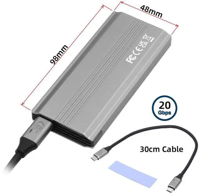 Alt view image 5 of 7 - Jimier Type-C USB3.2 USB4 20Gbps to M-key M.2 NGFF NVME SATA SSD PCBA Enclosure 2280/2242/2260mm RTL9220