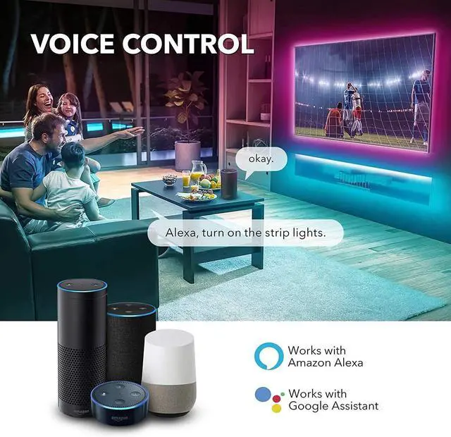 Alt view image 3 of 6 - Smart LED Strip Lights, 32.8ft WiFi RGBW, Work with Alexa, Google Assistant